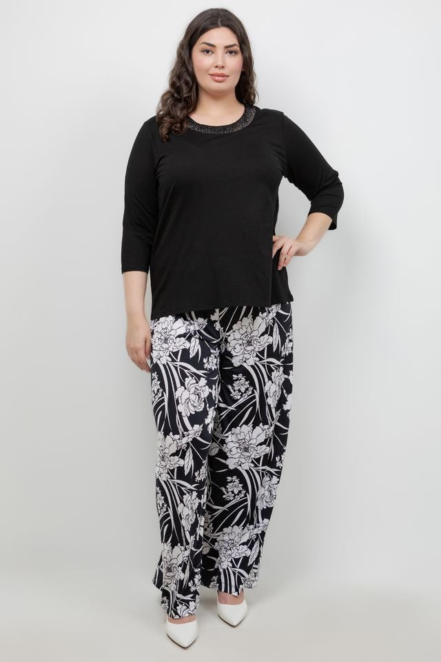 Pants Vikki Vi Jersey Noir Blossom Wide Leg Pant