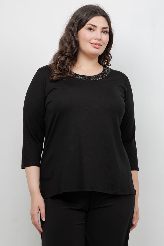 Tops Round Neck Sparkle 3/4 Sleeve Top