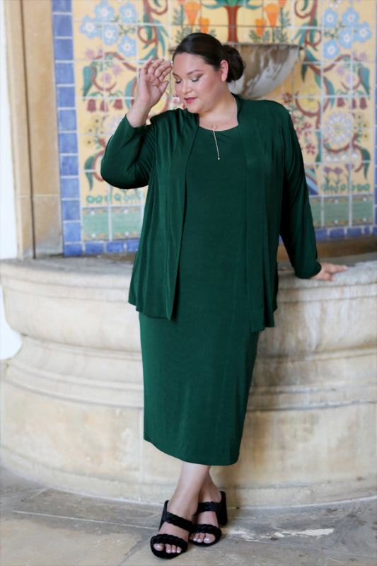 Jackets Vikki Vi Silky Classic Hunter Green Kimono Jacket