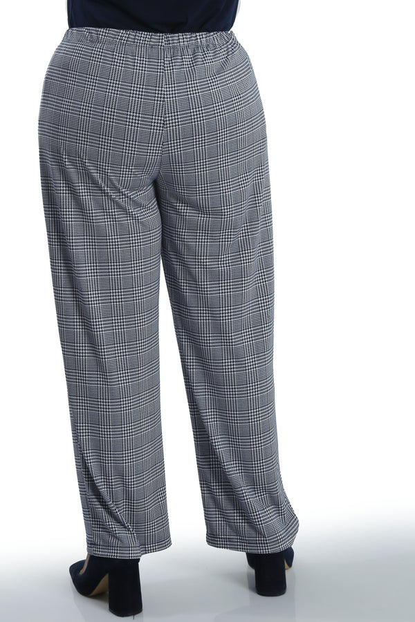 Vikki Vi Navy Plaid Petite Pull-On Pant