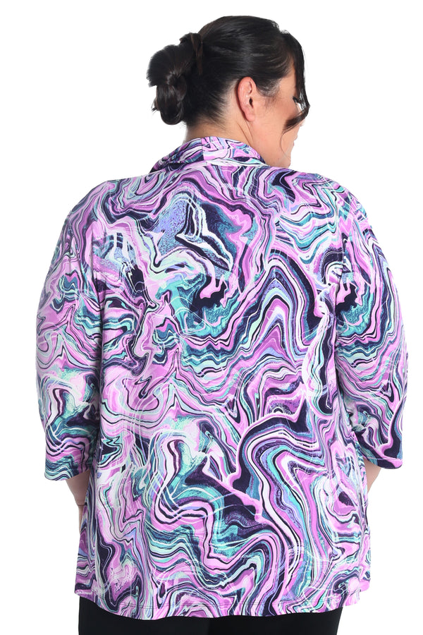 Vikki Vi Jersey Pink Swirl 3/4 Sleeve Kimono Jacket