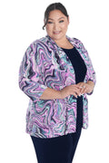 Vikki Vi Jersey Pink Swirl 3/4 Sleeve Kimono Jacket