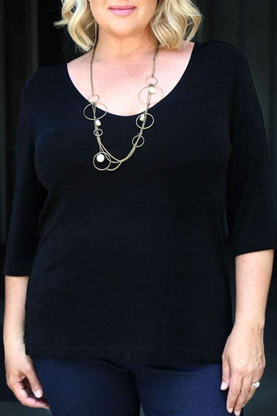Tops Vikki Vi Classic Black Deep Scoop Neck Top