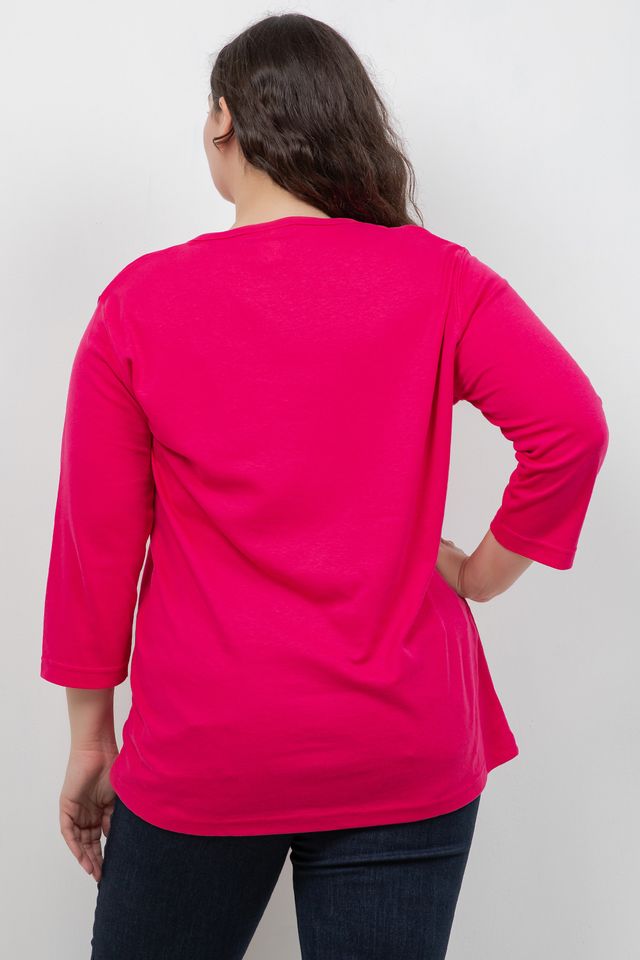 Tops Fuschia Cotton 3/4 Sleeve Tee