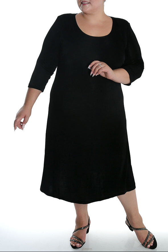 Vikki Vi Classic Black 3/4 Sleeve A-Line Dress 3X / Black Vikki Vi Classic Black 3/4 Sleeve A-Line Dress 3X / Black