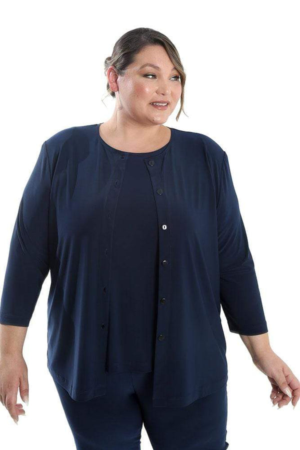 Jackets Vikki Vi Jersey Navy 3/4 Sleeve Cardigan