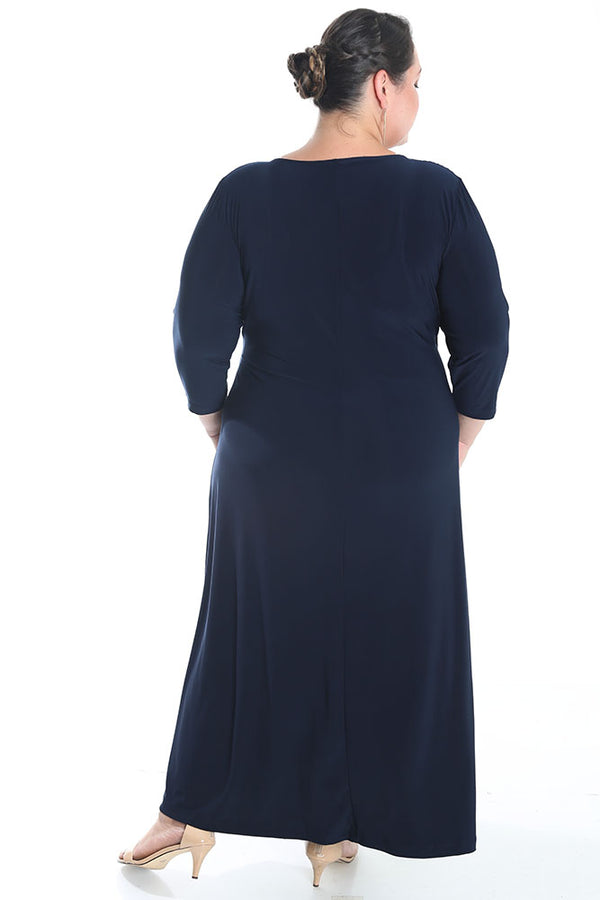 Vikki Vi Jersey Navy Faux Wrap Maxi Dress
