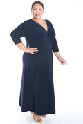 Vikki Vi Jersey Navy Faux Wrap Maxi Dress