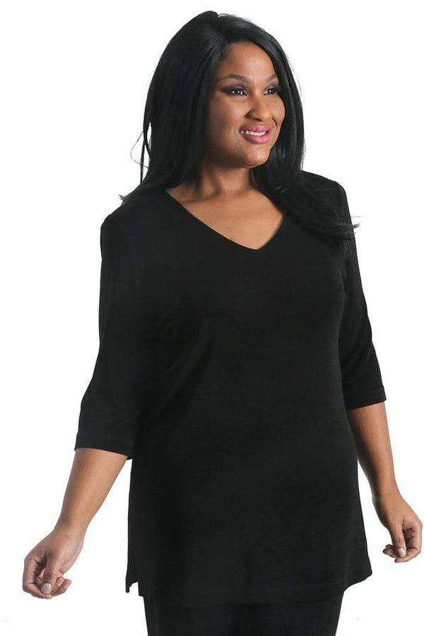 Tops Vikki Vi Classic Black V-Neck 3/4 Sleeve Tunic
