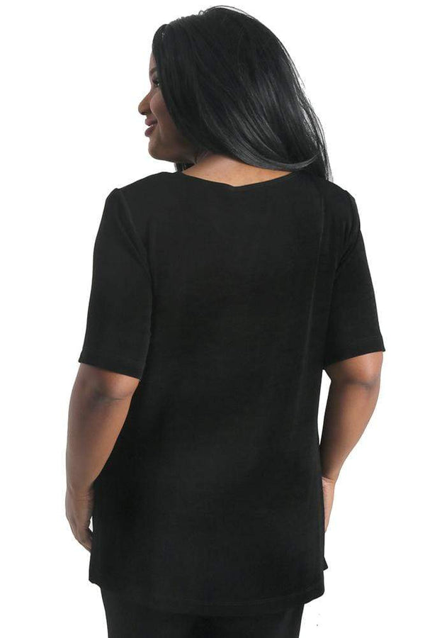 Tops Vikki Vi Classic Black V-Neck Short Sleeve Tunic
