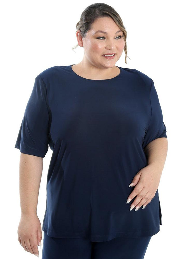 Tops Vikki Vi Jersey Navy Short Sleeve Tunic