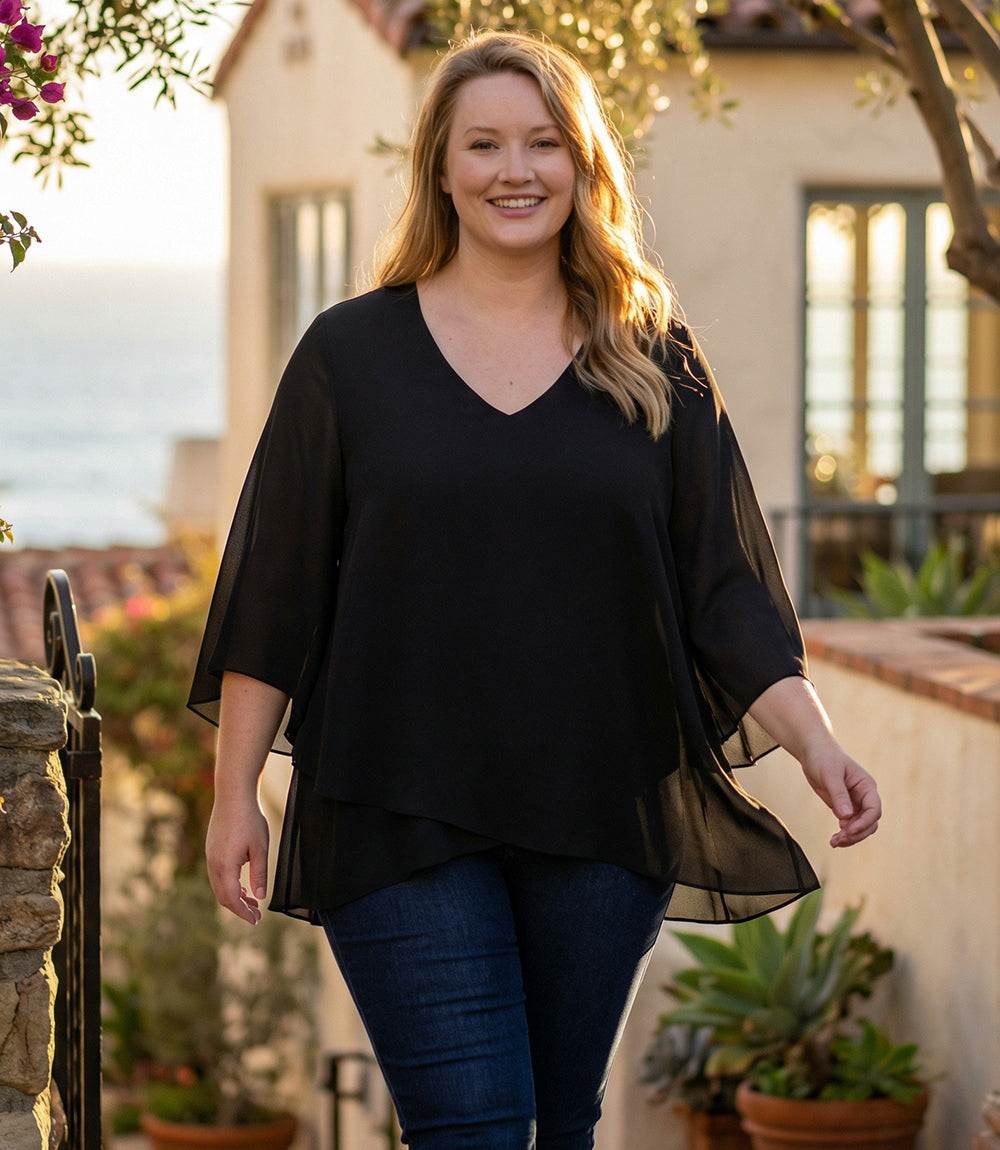 top Plus Size Bracelet Sleeve Asymmetric Top