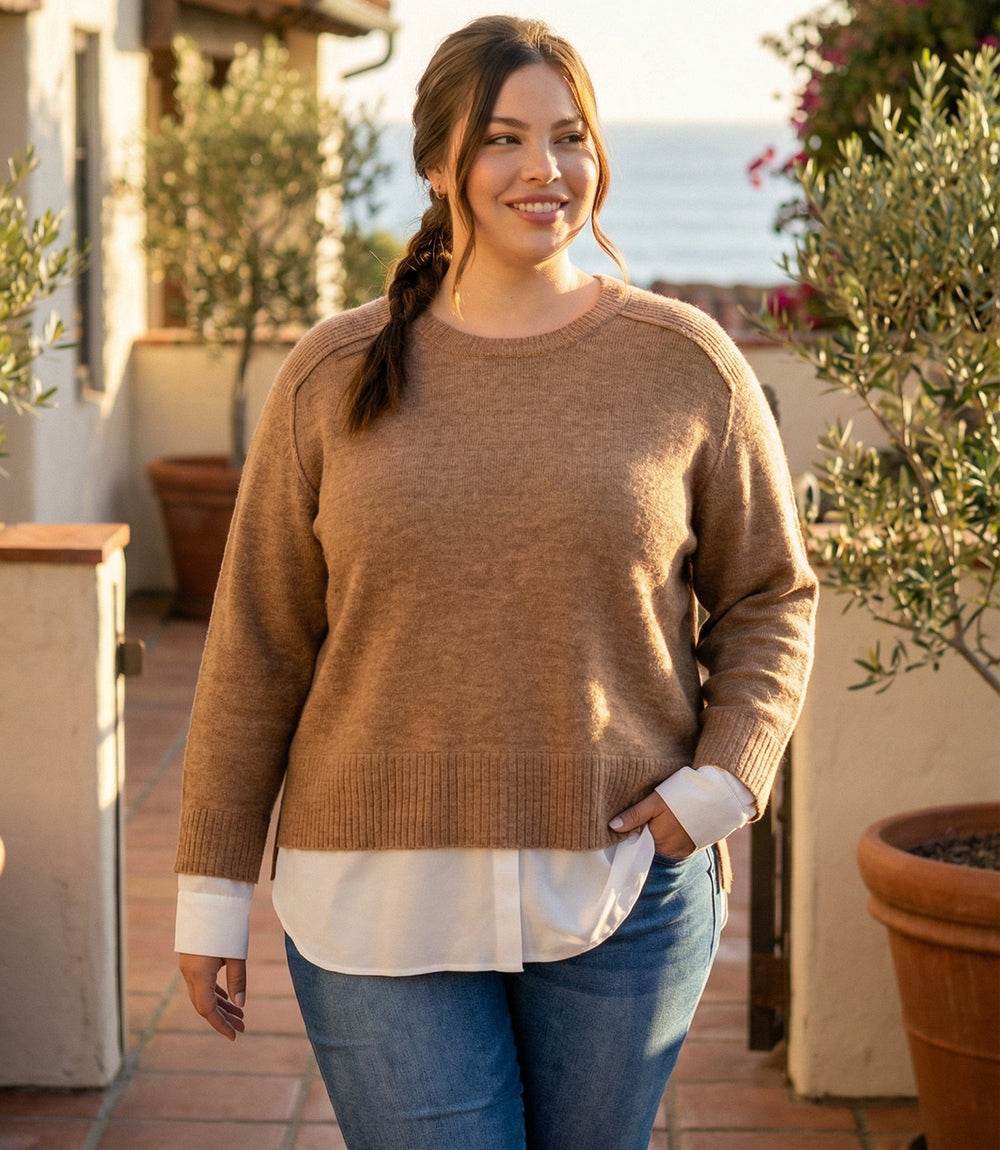 sweater Plus Size Layered Crewneck Sweater