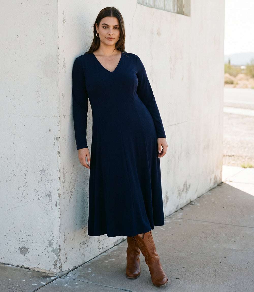 dress Kate V-Neck Midi Travel Jersey Dress
