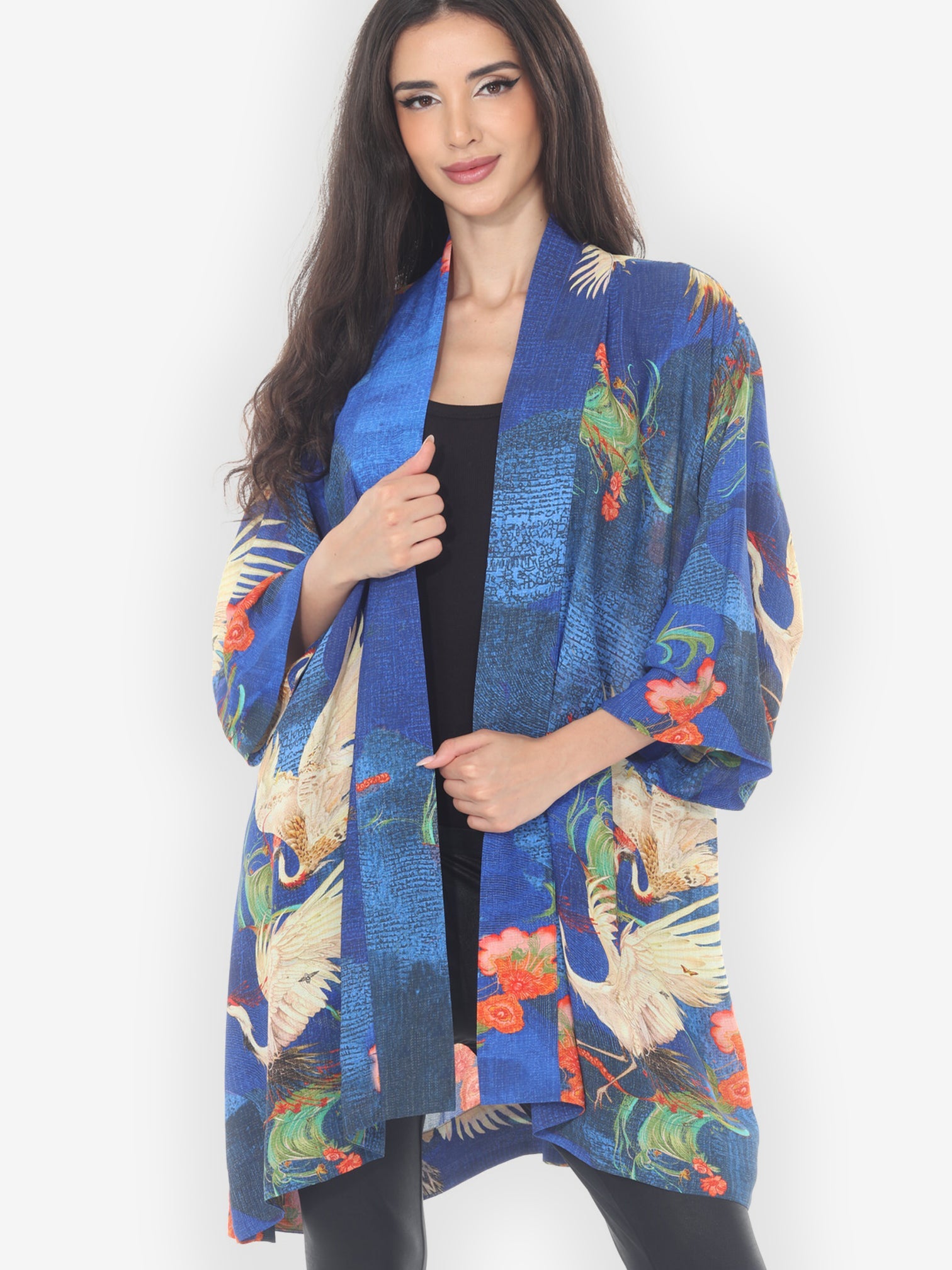 Open Front Kimono Blossom and Crane Kimono Jacket