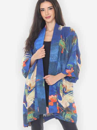 Open Front Kimono Blossom and Crane Kimono Jacket