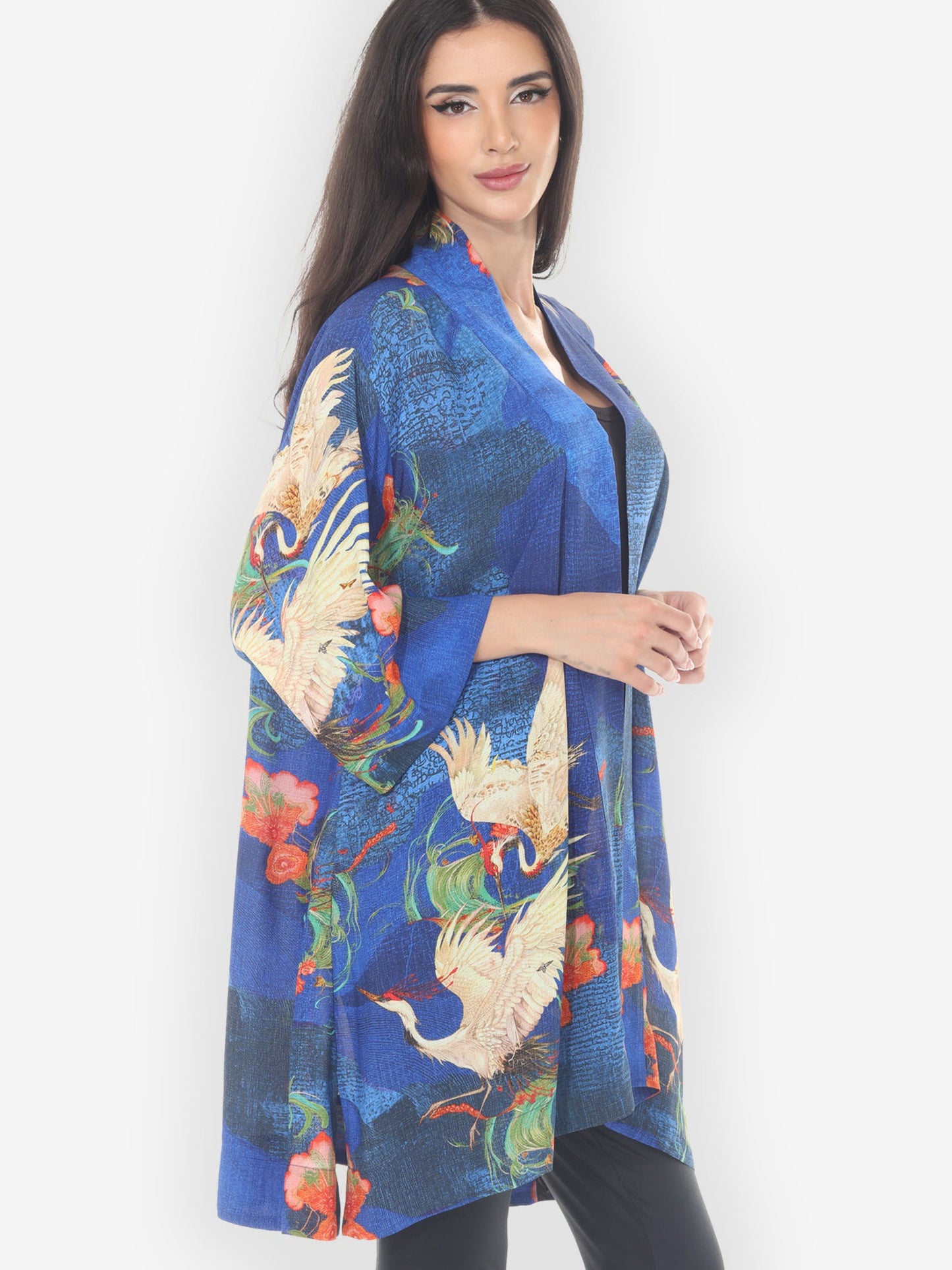Open Front Kimono Blossom and Crane Kimono Jacket