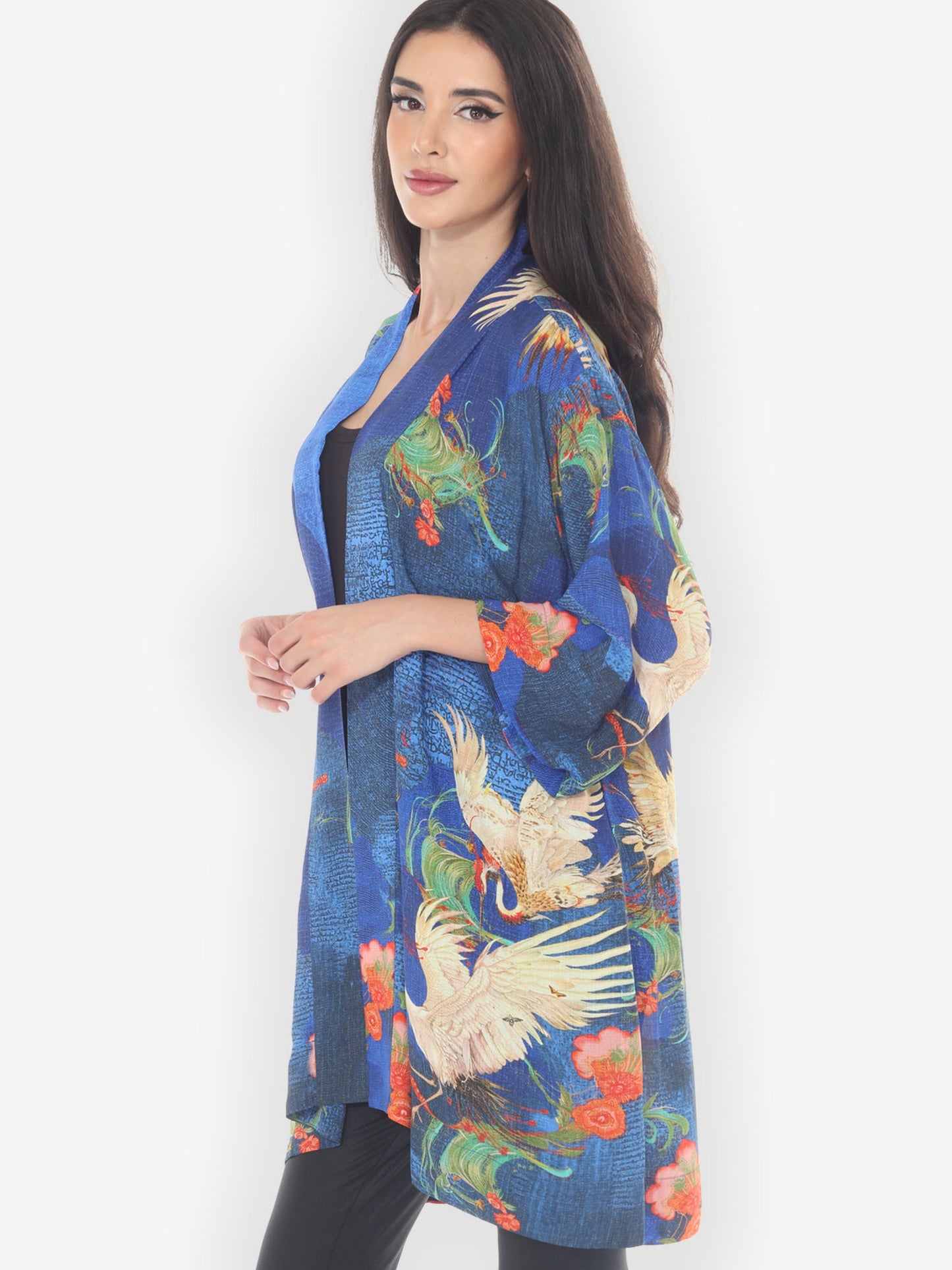 Open Front Kimono Blossom and Crane Kimono Jacket