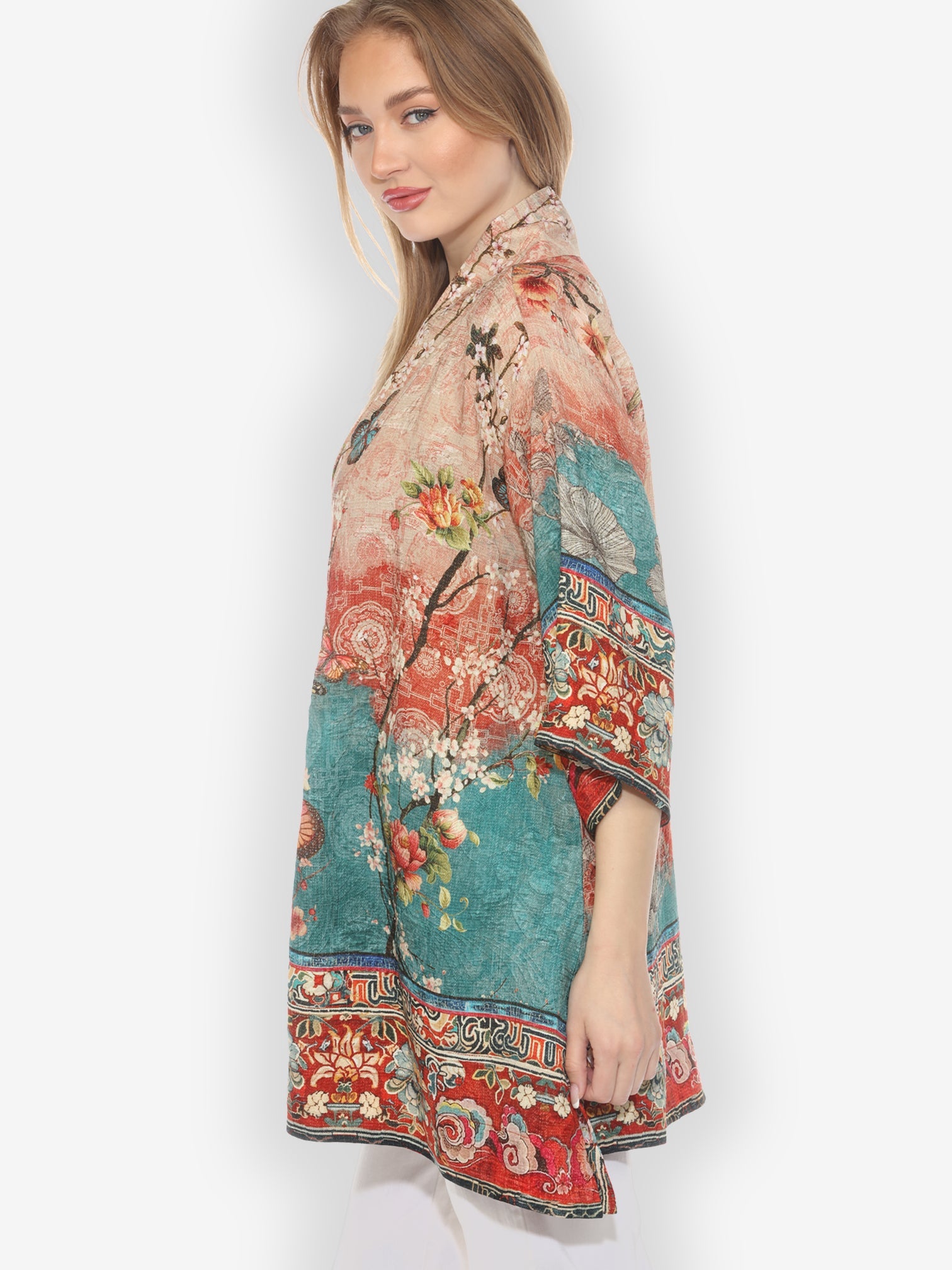 Jackets Citron Butterfly Cherry Blossom Flowers Silk Kimono
