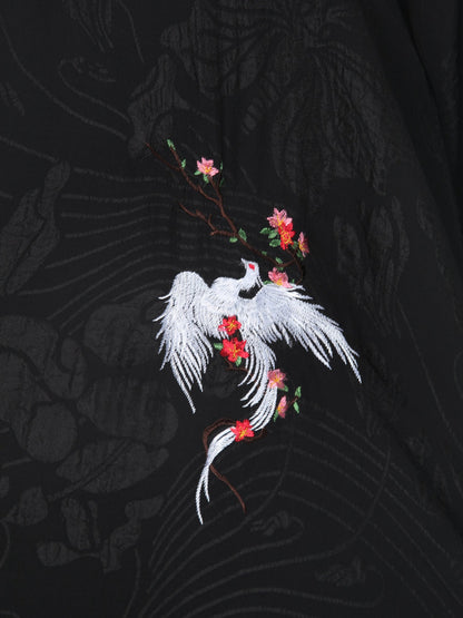 Black Embroidery Phoenix Silk Kimono Jacket