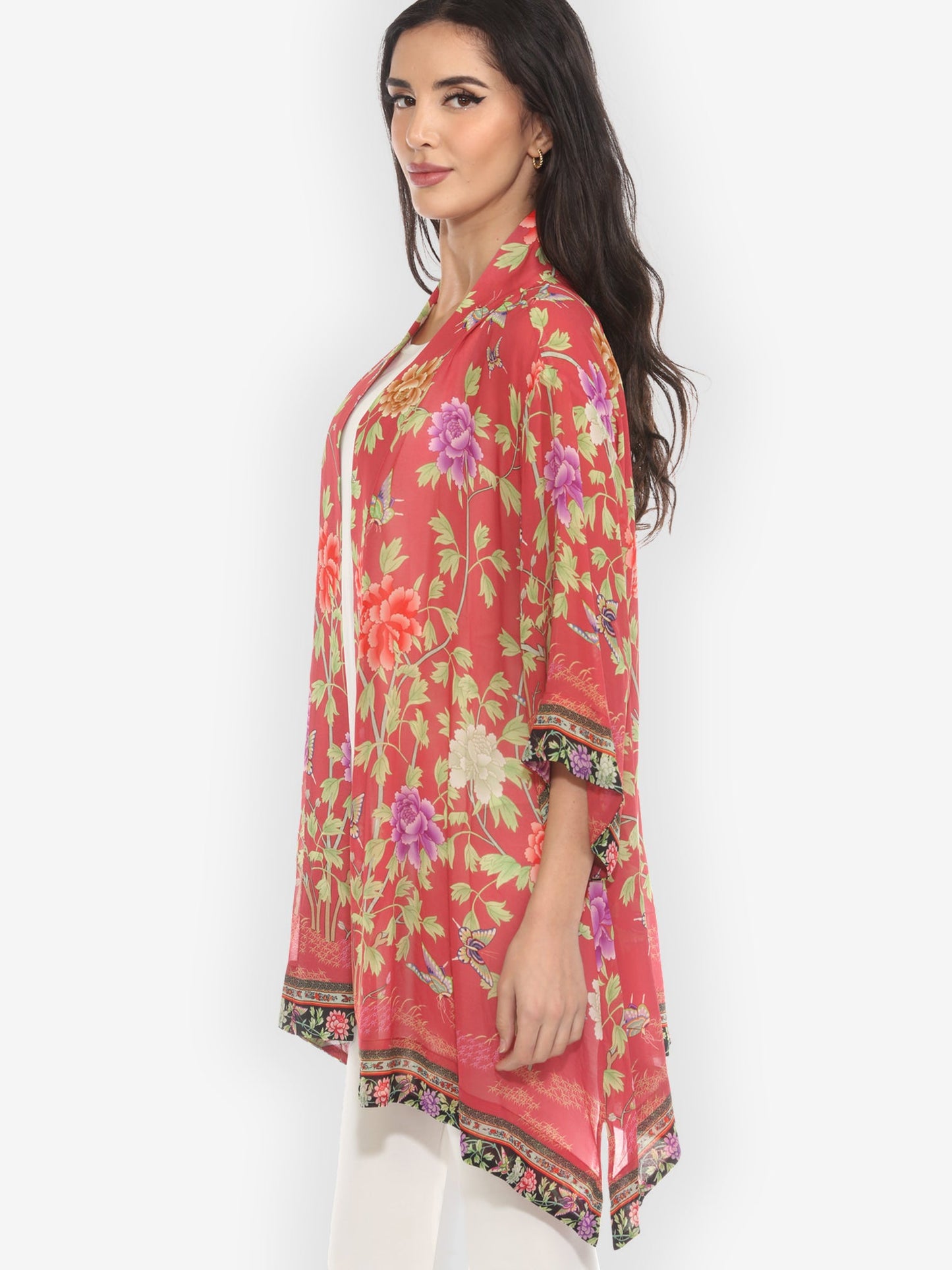 Jackets Citron Border Floral Butterflies Kimono Jacket