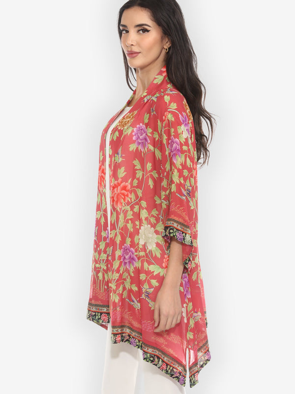 Citron Border Floral Butterflies Kimono Jacket