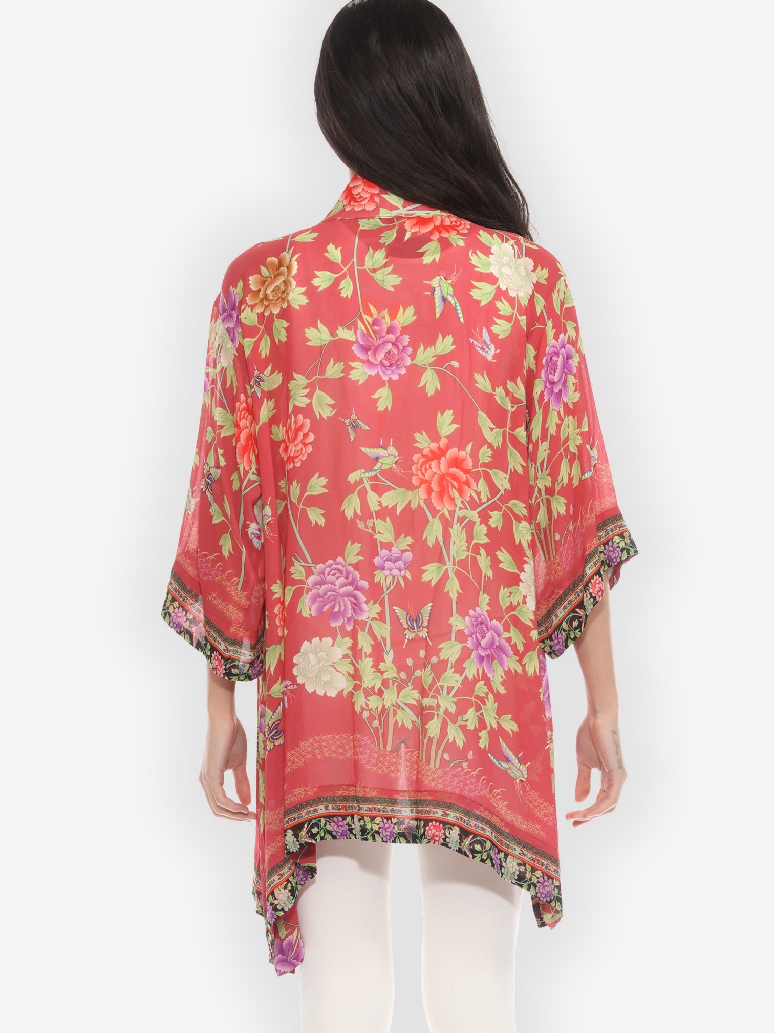 Jackets Citron Border Floral Butterflies Kimono Jacket