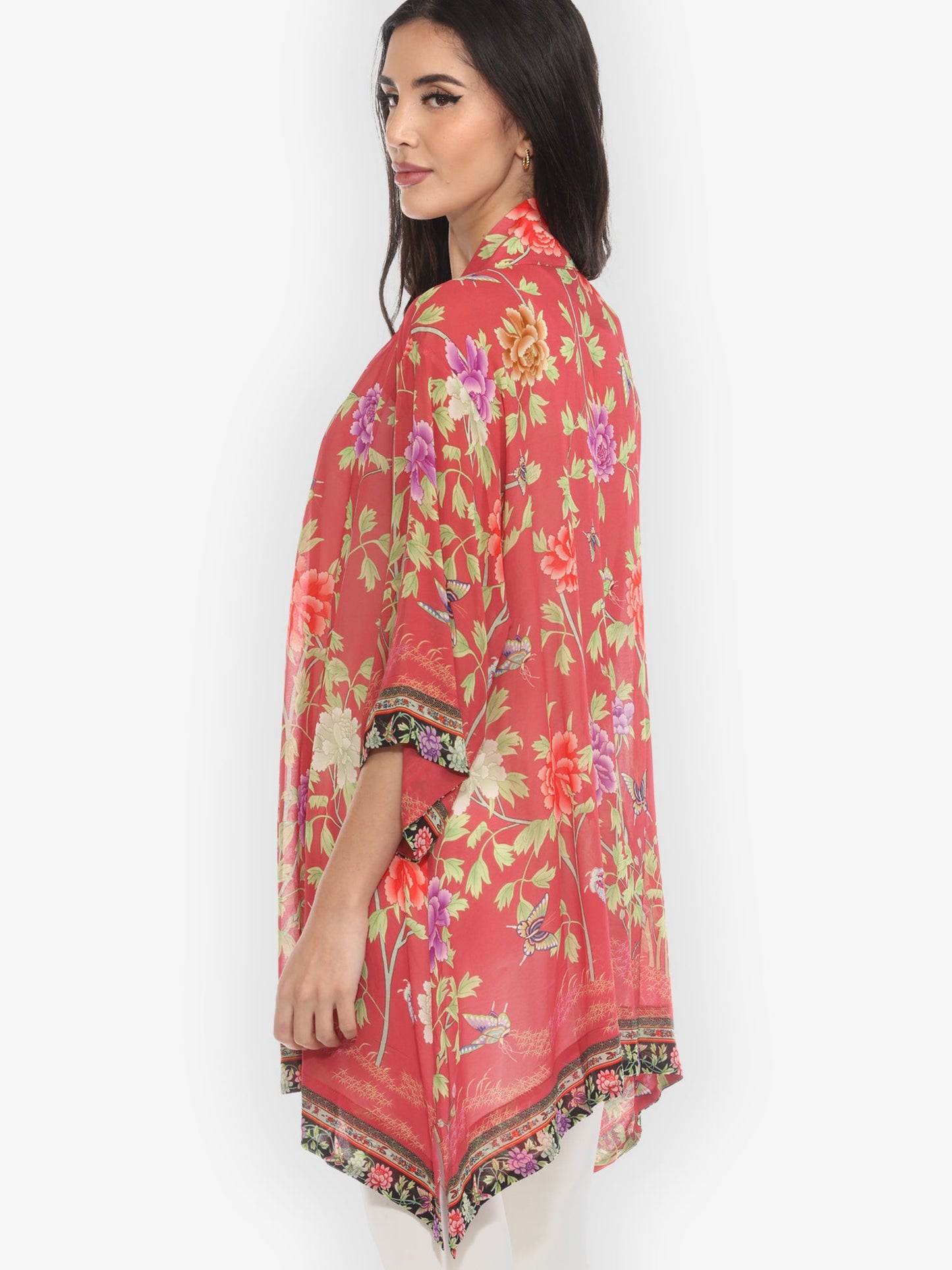 Jackets Citron Border Floral Butterflies Kimono Jacket