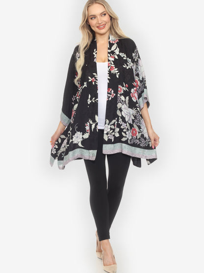 Open Front Kimono Botanical in Garden Silk Kimono Jacket