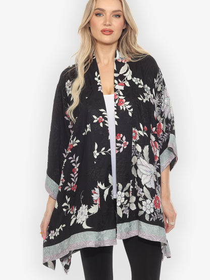 Open Front Kimono Botanical in Garden Silk Kimono Jacket