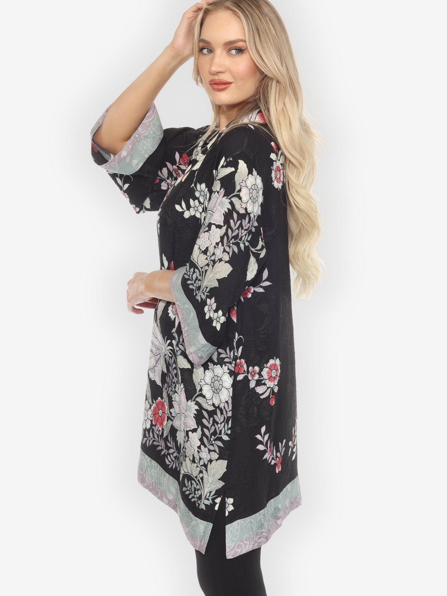 Open Front Kimono Botanical in Garden Silk Kimono Jacket