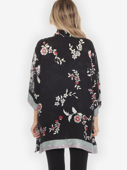 Open Front Kimono Botanical in Garden Silk Kimono Jacket