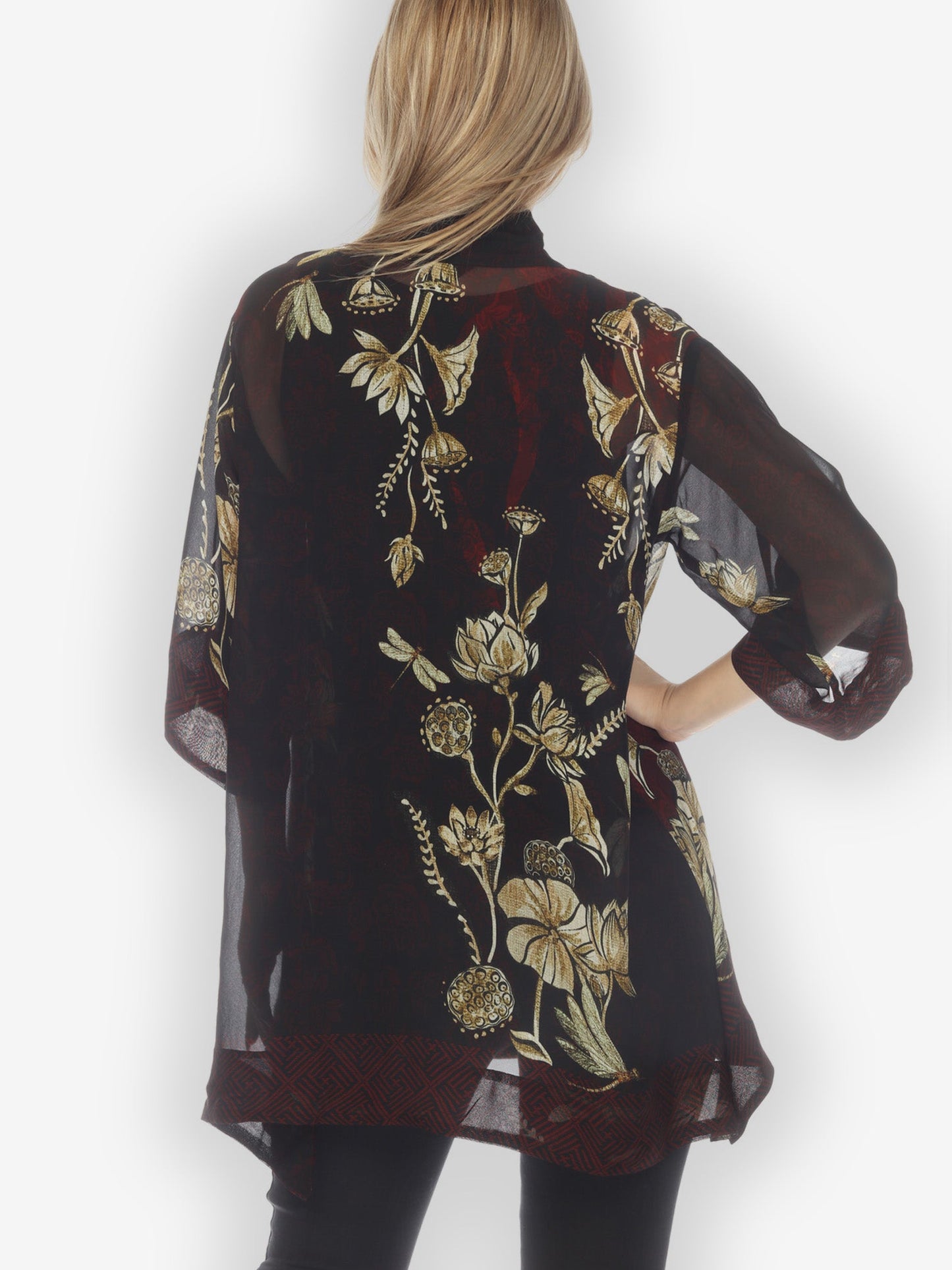 Open Front Kimono Big Lotus and Dragonfly Kimono Jacket