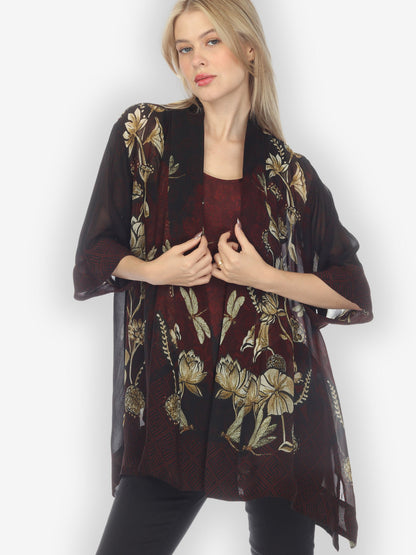 Open Front Kimono Big Lotus and Dragonfly Kimono Jacket