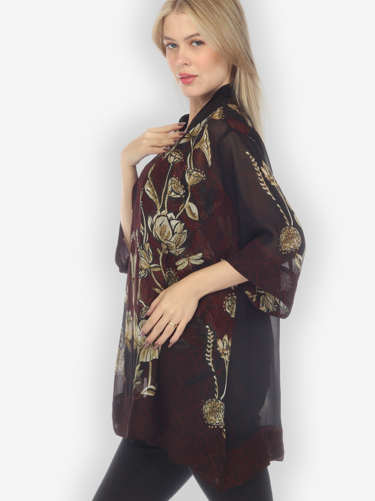 Open Front Kimono Big Lotus and Dragonfly Kimono Jacket