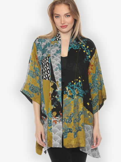 Jackets Citron Bohemian Mixed Art in Black Silk Kimono Jackets