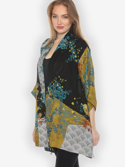 Jackets Citron Bohemian Mixed Art in Black Silk Kimono Jackets