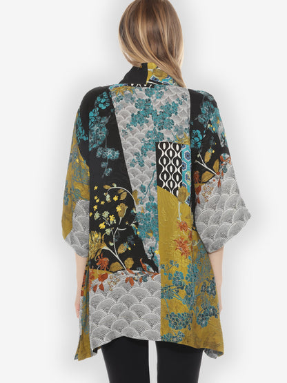 Jackets Citron Bohemian Mixed Art in Black Silk Kimono Jackets