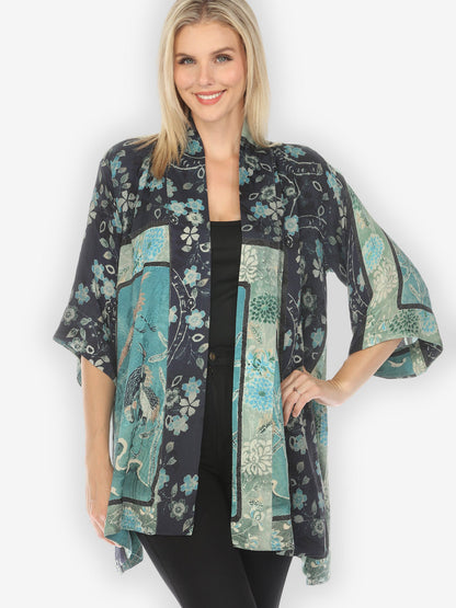 Jackets Crane Bamboo Floral Silk Kimono Jacket