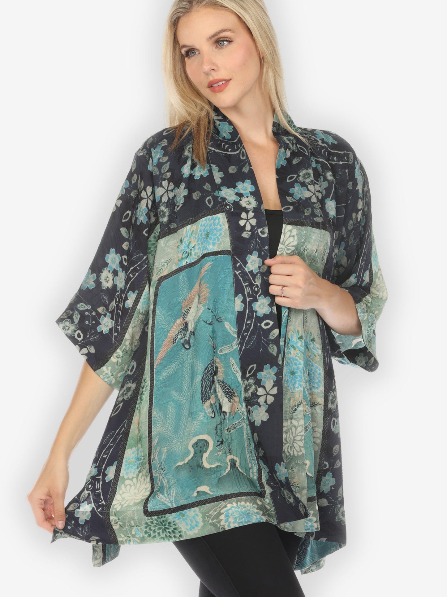 Jackets Crane Bamboo Floral Silk Kimono Jacket