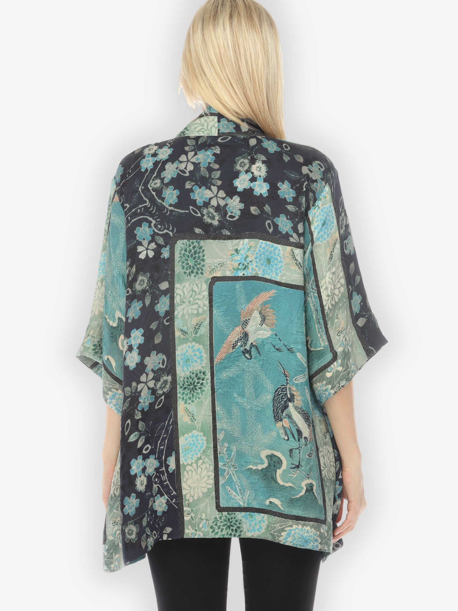 Jackets Crane Bamboo Floral Silk Kimono Jacket