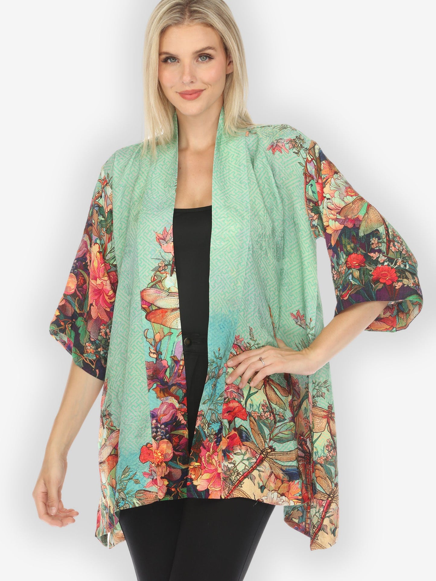 Jackets Colorful Dragonfly Floral Kimono Jacket