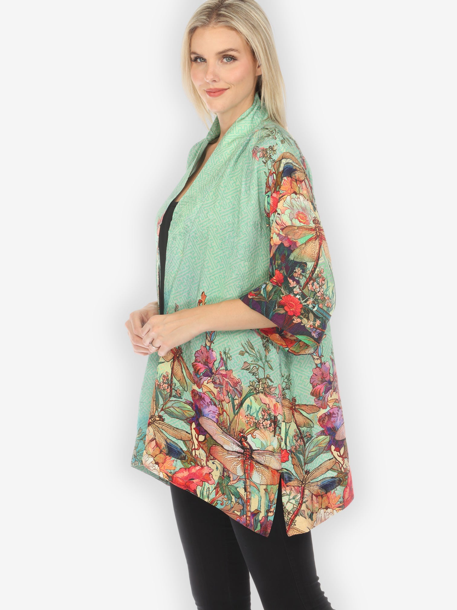 Jackets Colorful Dragonfly Floral Kimono Jacket