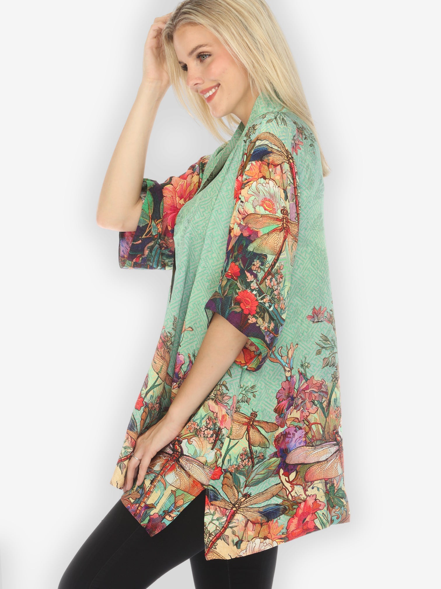 Jackets Colorful Dragonfly Floral Kimono Jacket