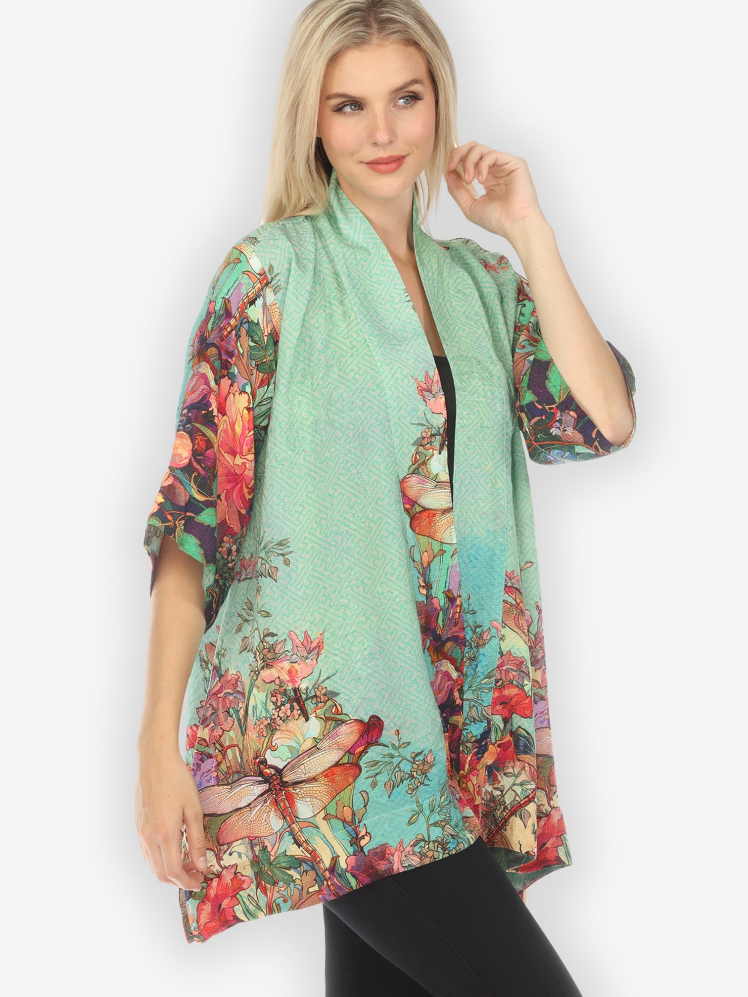 Jackets Colorful Dragonfly Floral Kimono Jacket