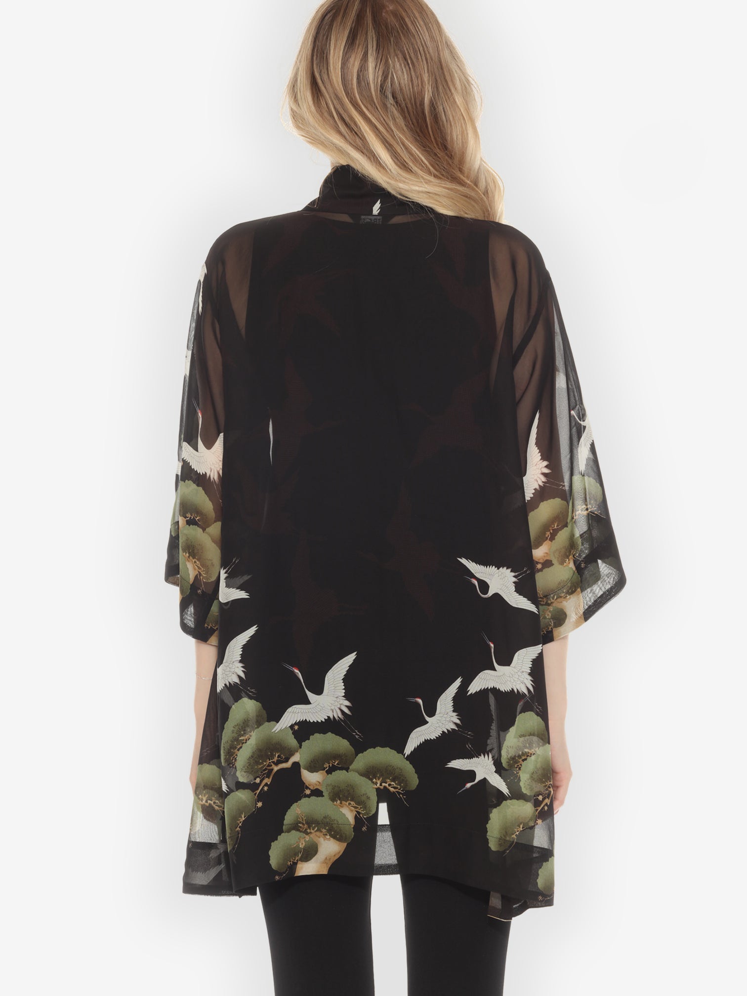 Open Front Kimono Crane Over Forest Silk Kimono Jacket