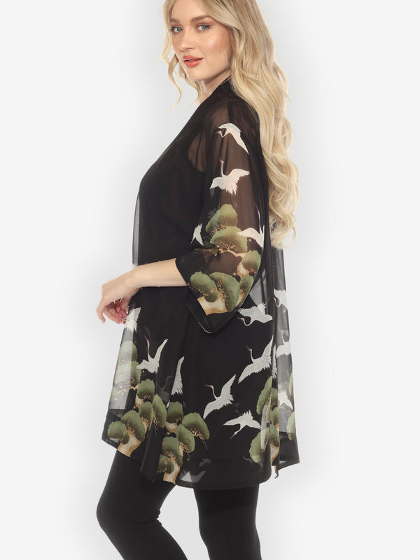 Crane Over Forest Silk Kimono Jacket