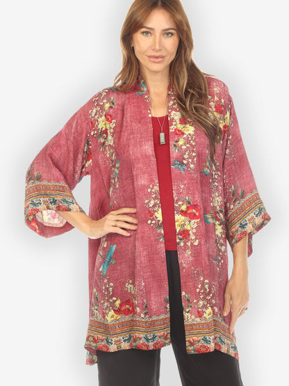 Open Front Kimono Dragonfly and Waterlilies Silk Kimono Jacket