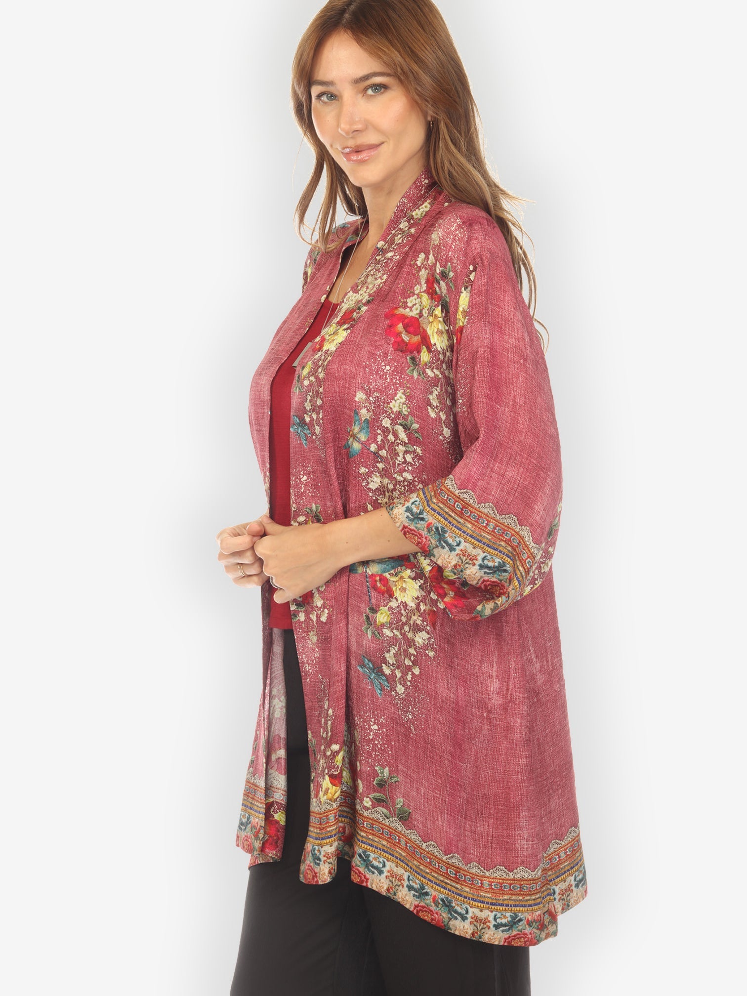 Open Front Kimono Dragonfly and Waterlilies Silk Kimono Jacket