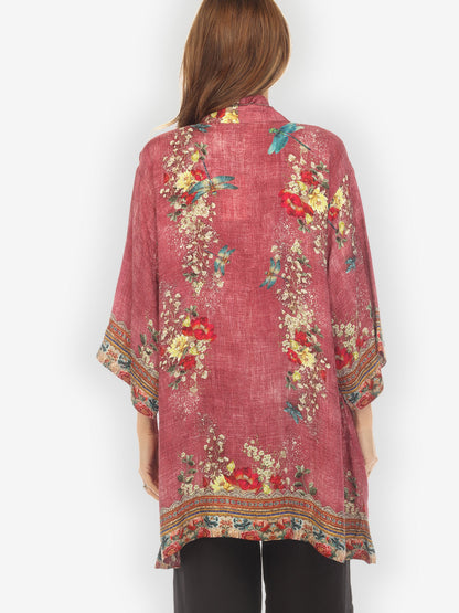 Open Front Kimono Dragonfly and Waterlilies Silk Kimono Jacket